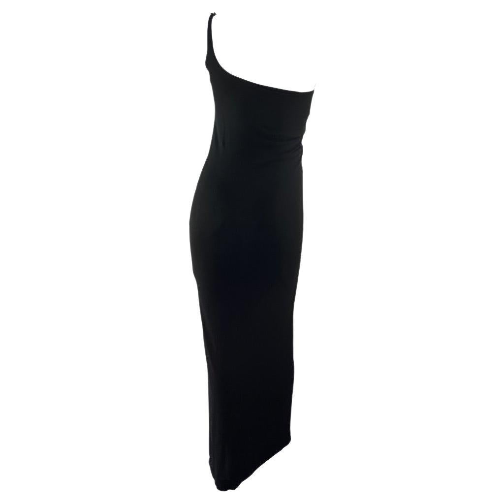 Women's S/S 1998 Gucci by Tom Ford G Logo Buckle Black Column Dress Asymmetric  For Sale