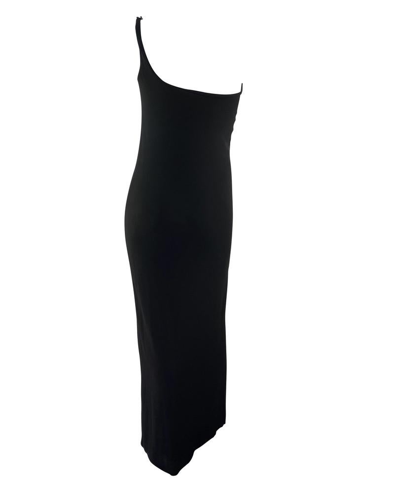Women's S/S 1998 Gucci by Tom Ford G Logo Buckle Black Column Dress Asymmetric  For Sale
