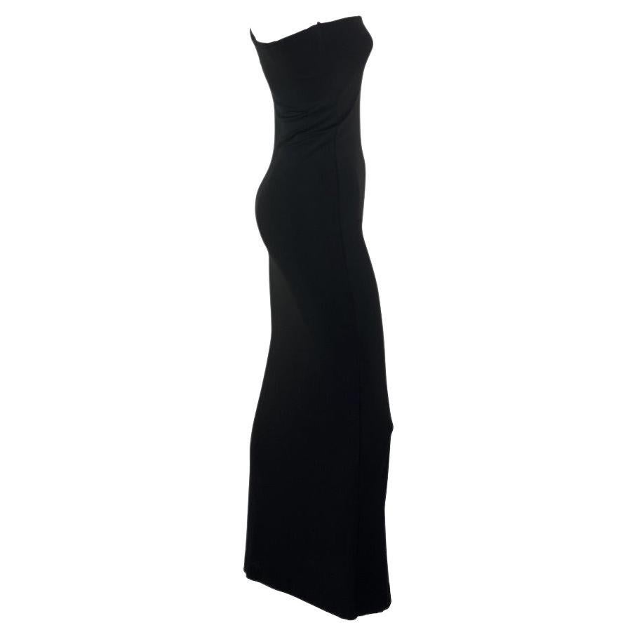 S/S 1998 Gucci by Tom Ford G Logo Buckle Vestido Columna Negro Asimétrico en venta 1