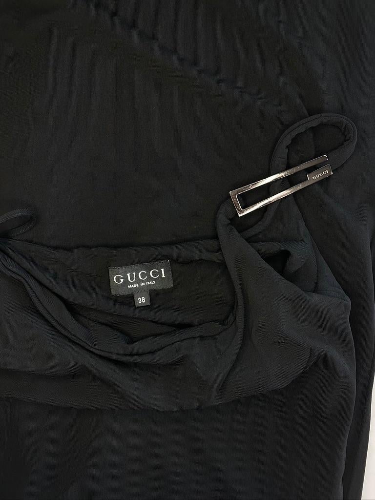 S/S 1998 Gucci by Tom Ford G Logo Buckle Black Column Dress Asymmetric  For Sale 2