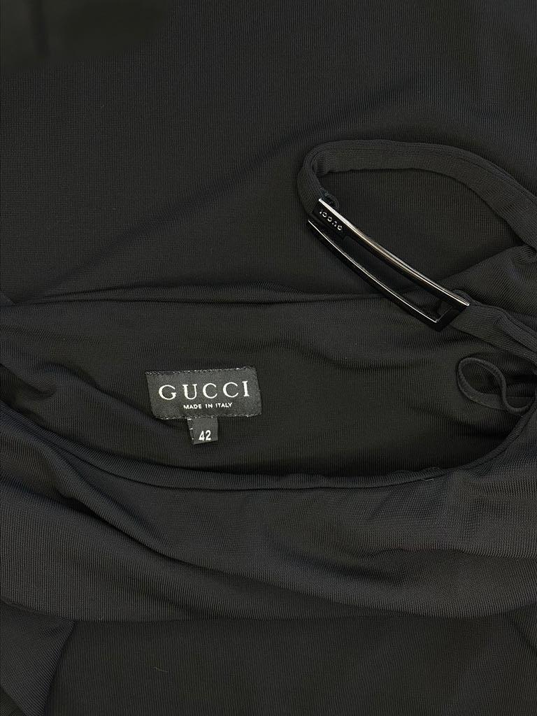 S/S 1998 Gucci by Tom Ford G Logo Buckle Black Column Dress Asymmetric  For Sale 2