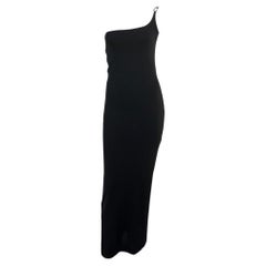 S/S 1998 Gucci by Tom Ford G Logo Buckle Black Column Dress Asymmetric