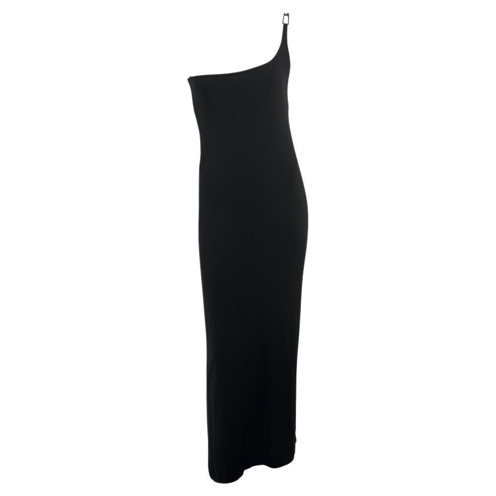 Robe colonne noire asymétrique avec boucle logo Gucci by Tom Ford, P/E 1998  en vente