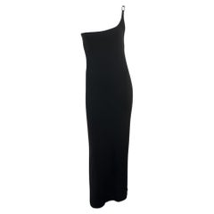Vintage S/S 1998 Gucci by Tom Ford G Logo Buckle Black Column Dress Asymmetric 