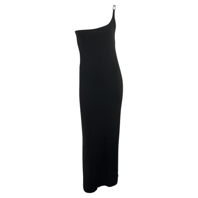 S/S 1998 Gucci by Tom Ford G Logo Buckle Black Column Dress Asymmetric ...