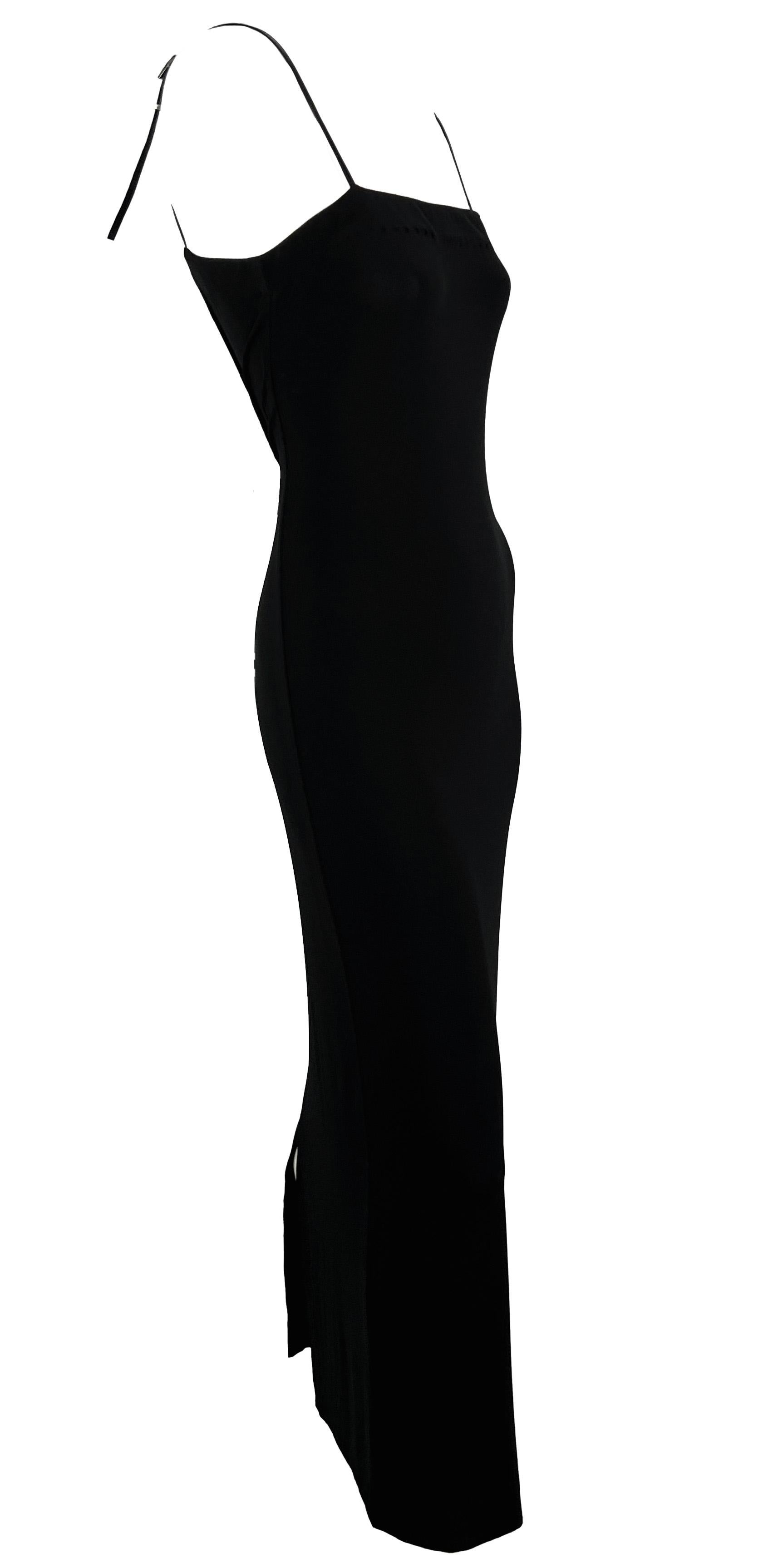 S/S 1998 Gucci by Tom Ford G Logo Buckle Black Stretch Knit Bodycon Column Gown For Sale 1