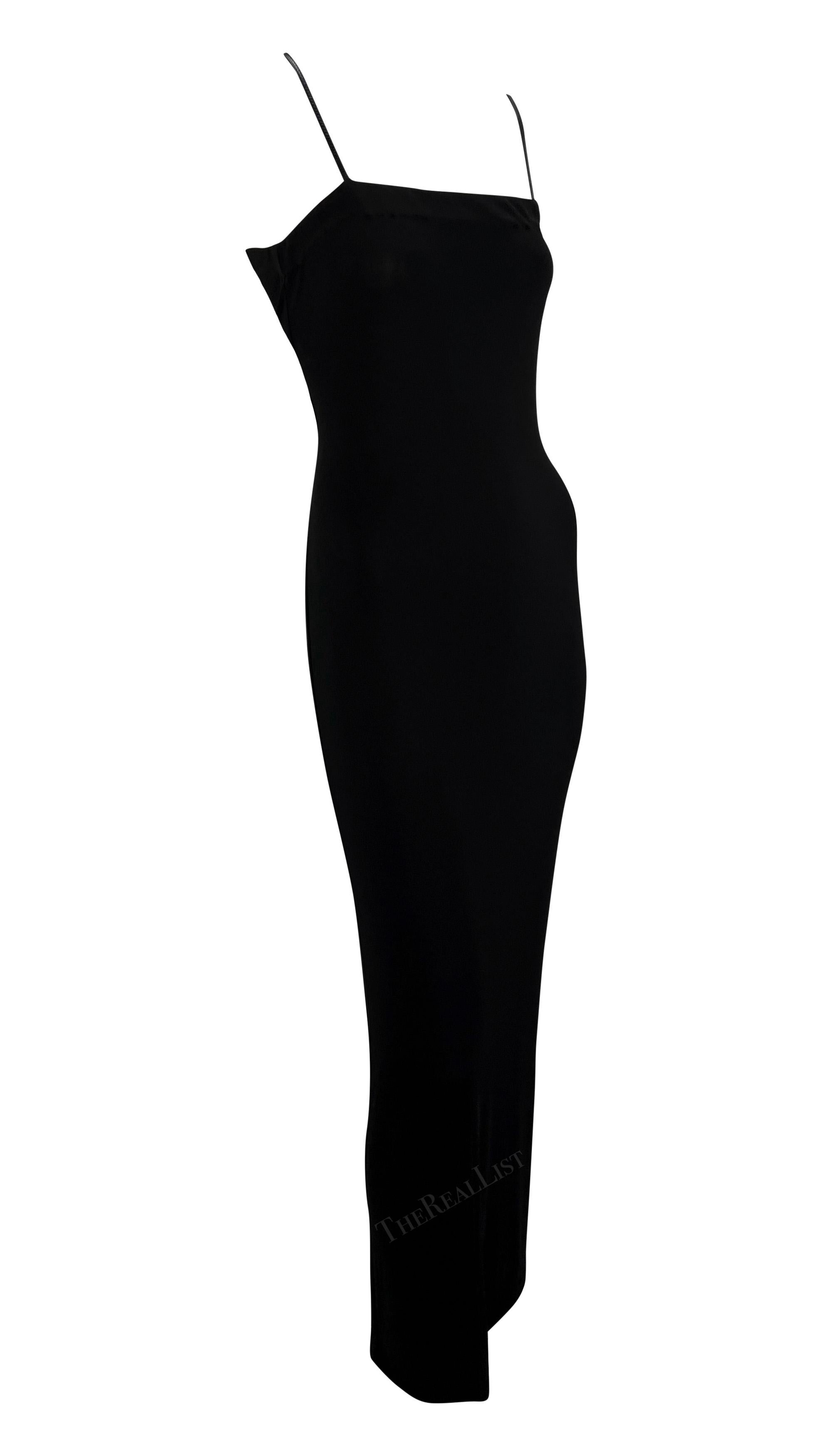 S/S 1998 Gucci by Tom Ford G Logo Buckle Black Stretch Knit Bodycon Column Gown For Sale 2