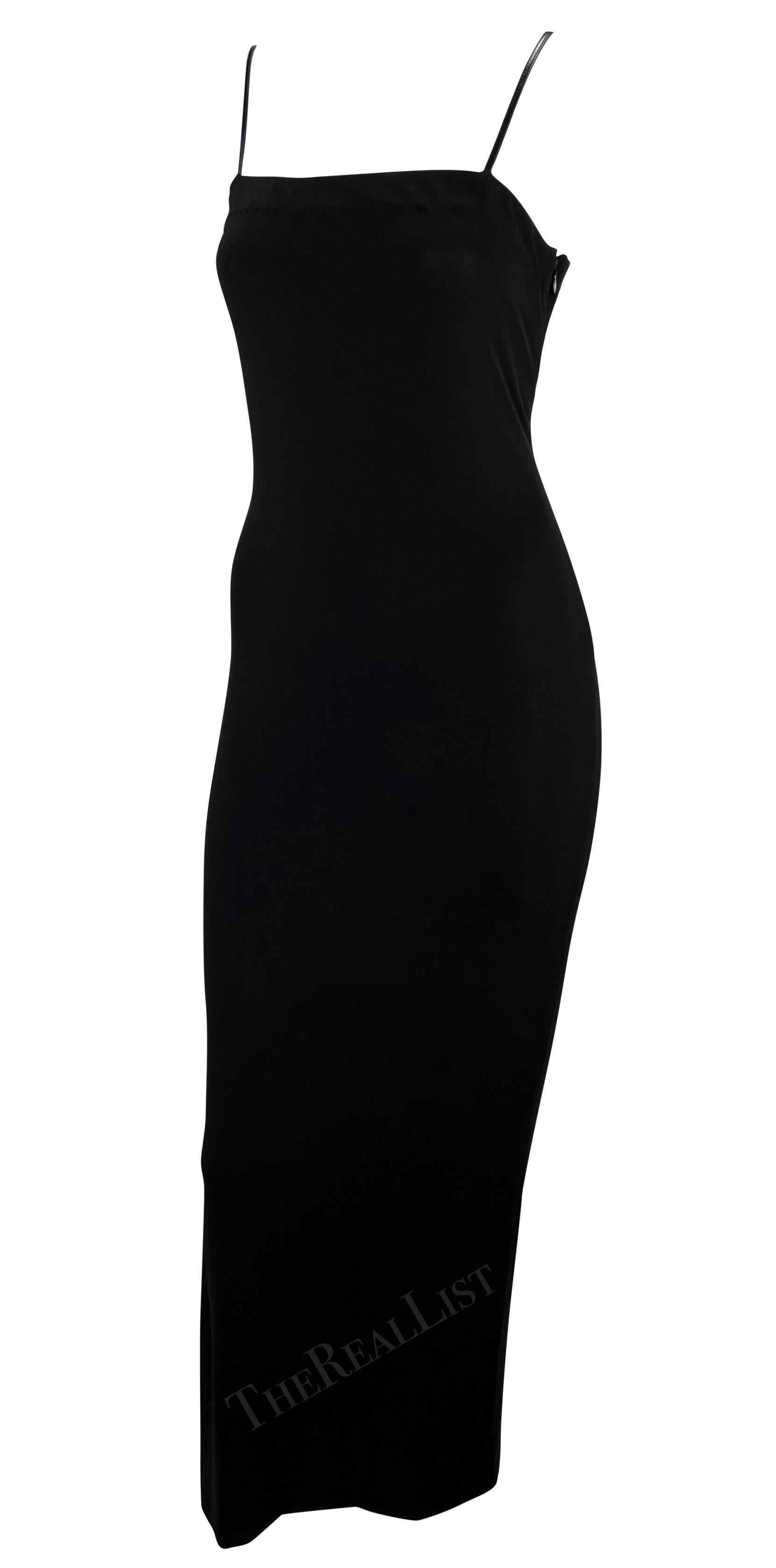 S/S 1998 Gucci by Tom Ford G Logo Buckle Black Stretch Knit Bodycon Column Gown For Sale 4