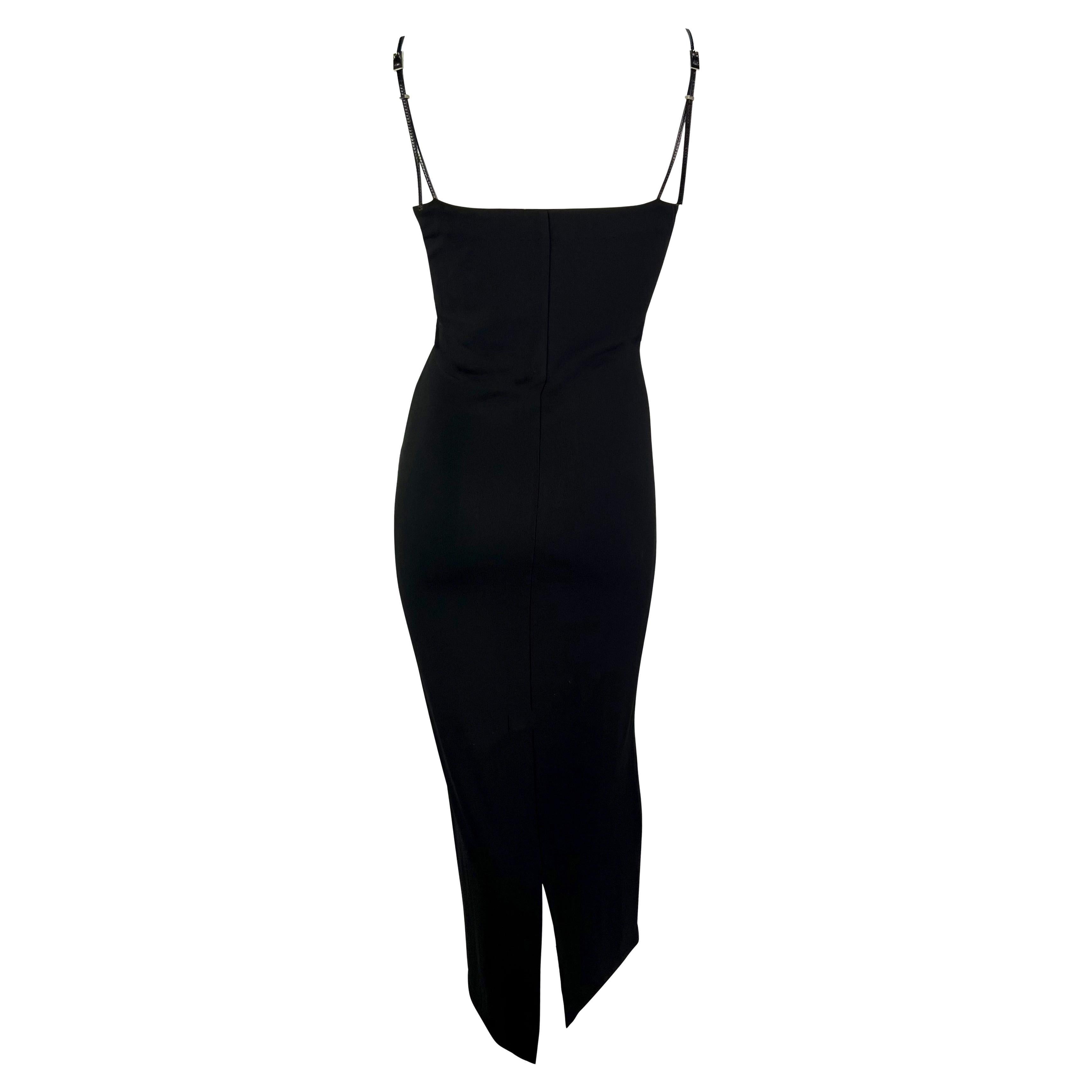S/S 1998 Gucci by Tom Ford G Logo Buckle Black Stretch Knit Bodycon Column Gown For Sale
