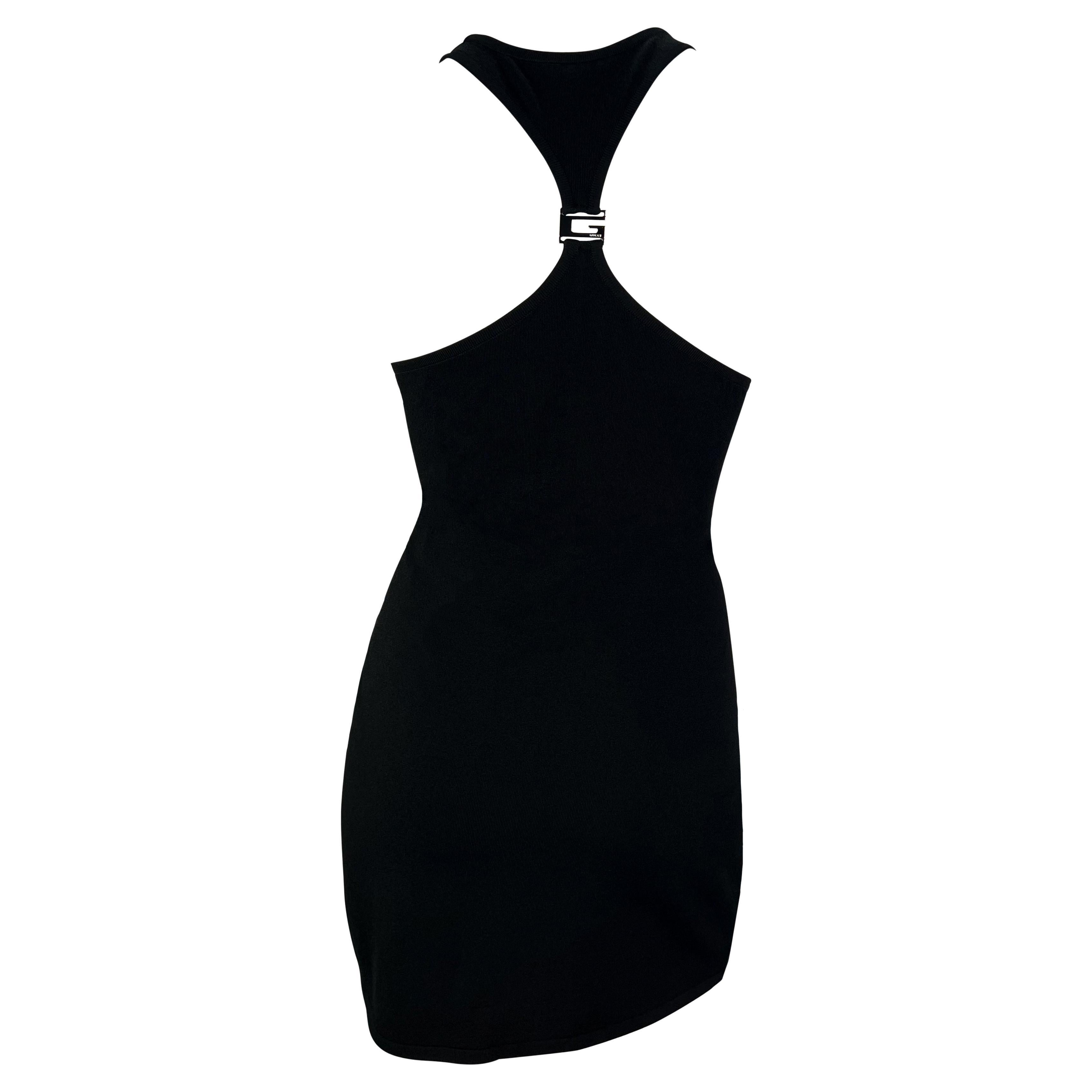 P/E 1998 Gucci by Tom Ford G Logo Buckle Racerback Knit Dress Nero in vendita
