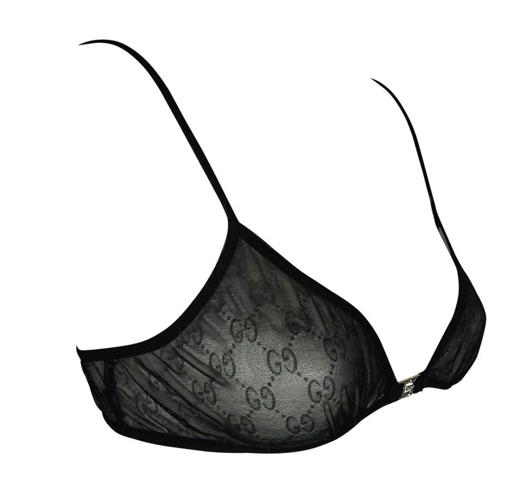 S/S 1998 Gucci by Tom Ford GG Logo Rhinestone Black Sheer Bra For Sale at  1stDibs