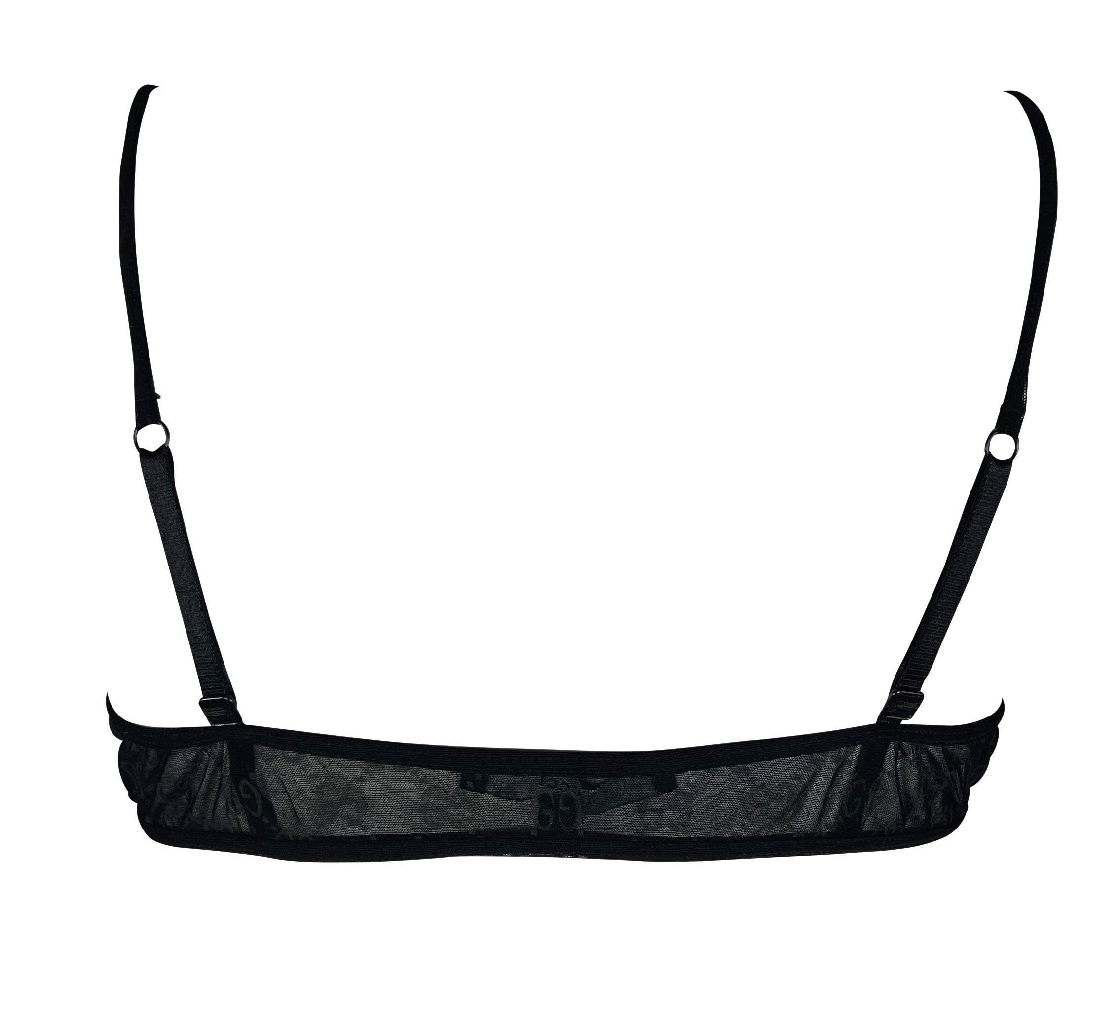 S/S 1998 Gucci by Tom Ford GG Logo Rhinestone Black Sheer Bra (Soutien-gorge transparent noir) Pour femmes en vente