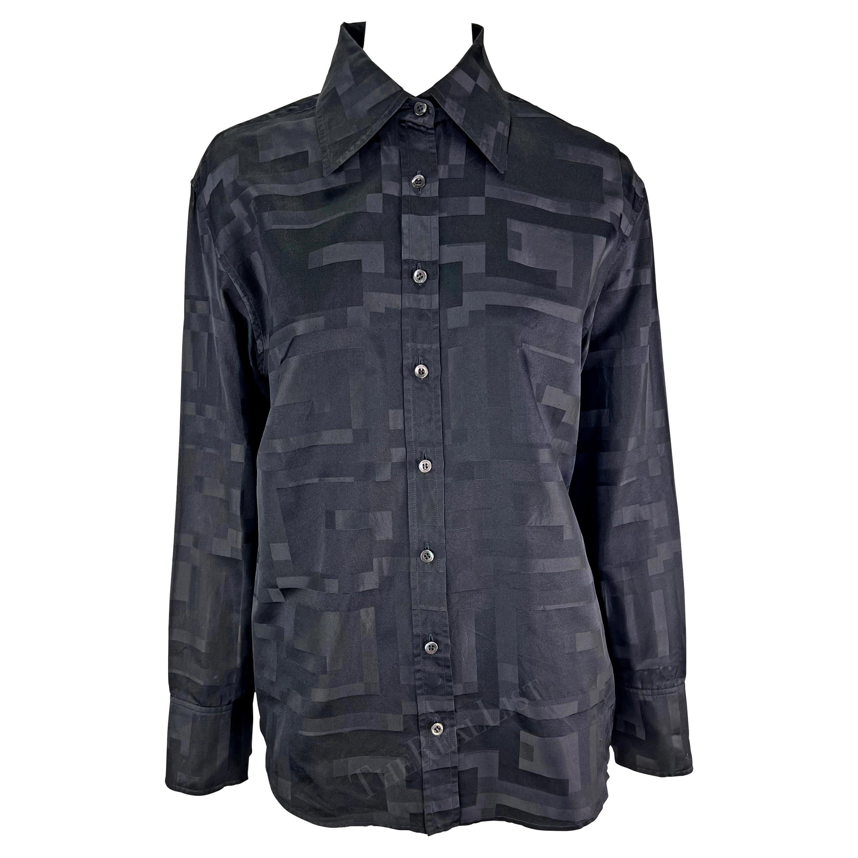 S/S 1998 Gucci by Tom Ford GG Monogram Black Cotton Silk Button Up For Sale