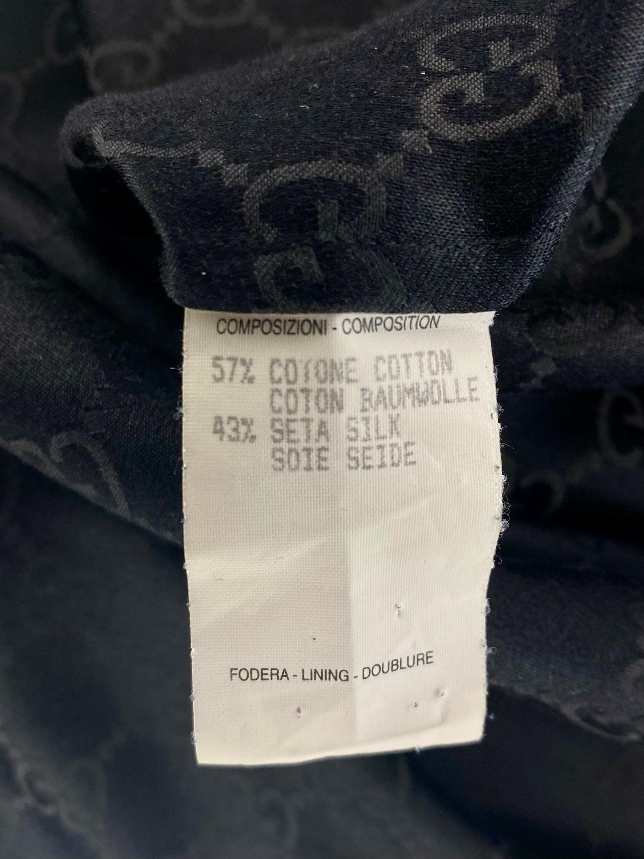 S/S 1998 Gucci by Tom Ford GG Monogram Black Cotton Silk Shoulder Pad Button Up en vente 3