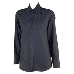 Vintage S/S 1998 Gucci by Tom Ford GG Monogram Black Cotton Silk Shoulder Pad Button Up