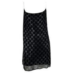 S/S 1998 Gucci by Tom Ford GG Monogram Rhinestone Silk Chiffon Navy Dress