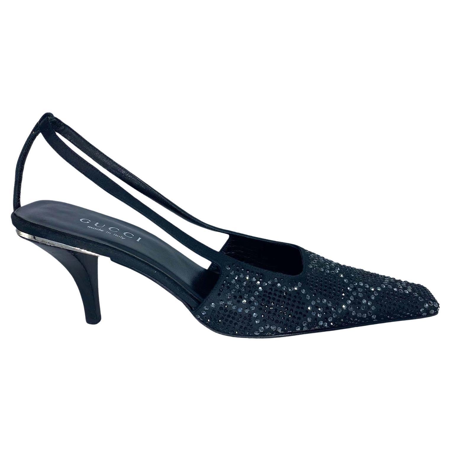 F/S 1998 Gucci by Tom Ford GG Strass Kristall Kitten Heels Schwarz & Grau Schwarz & Grau im Angebot 5