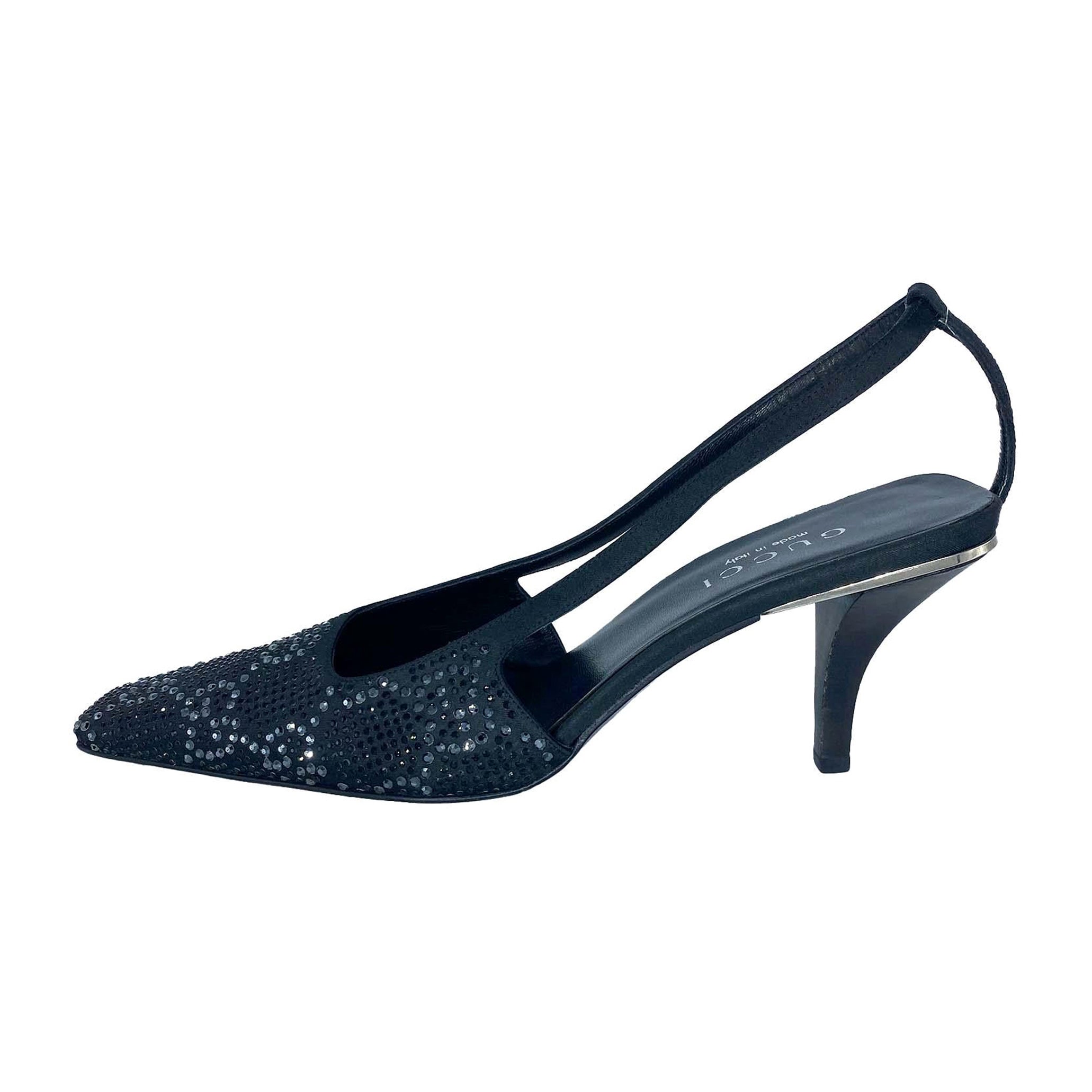 F/S 1998 Gucci by Tom Ford GG Strass Kristall Kitten Heels Schwarz & Grau Schwarz & Grau im Angebot 1