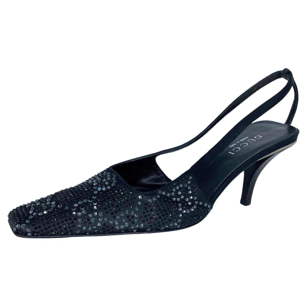 S/S 1998 Gucci by Tom Ford GG Tacones de gatito de cristal y diamantes de imitación Negro y Gris