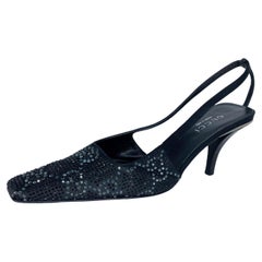 S/S 1998 Gucci by Tom Ford GG Rhinestone Crystal Kitten Heels Black & Grey
