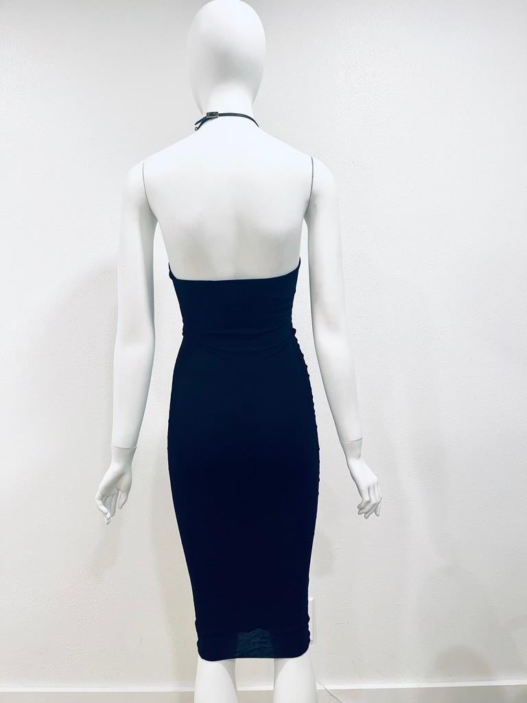 S/S 1998 Gucci by Tom Ford G Buckle Halter Neck Black Stretch Dress
look 4 from runway 
Condition: Excellent 
Size S