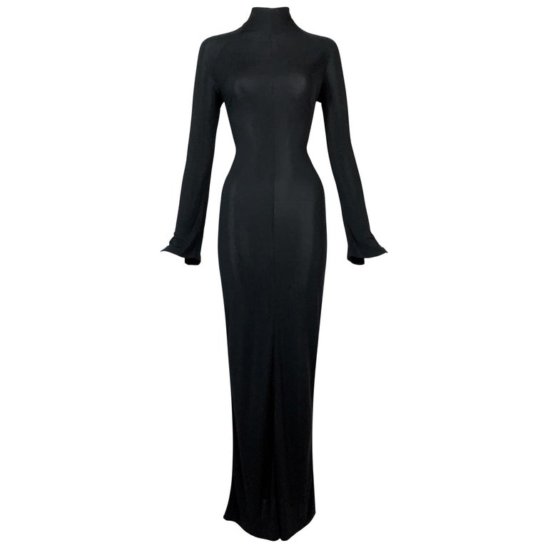 S/S 1998 Gucci by Tom Ford High Neck Black Bodystocking Maxi Dress at ...
