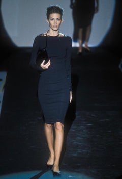 S/S 1998 Gucci by Tom Ford Leather Strap Black Knit Runway Dress