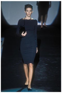 S/S 1998 Gucci by Tom Ford Leather Strap Bodycon Black Dress Runway 1990s