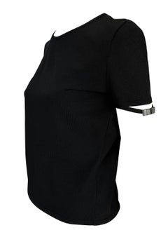 S/S 1998 Gucci by Tom Ford Metal Logo Buckle Stretch Knit T-Shirt Top Black