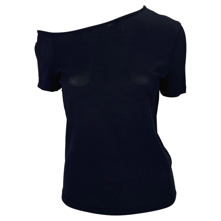 S/S 1998 Gucci by Tom Ford Navy Knit Asymmetric Sheer Stretch T-Shirt For Sale