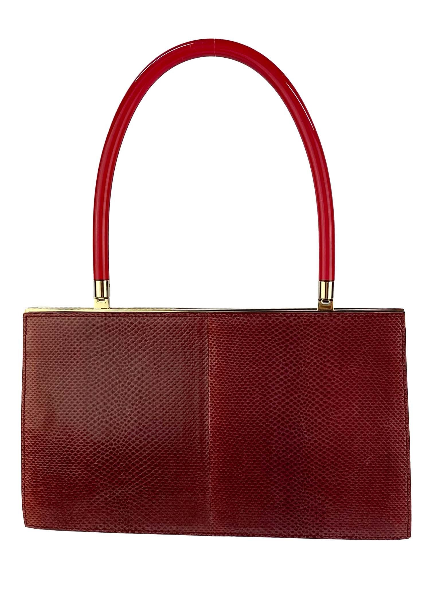 Marron Sac à main Gucci by Tom Ford rouge Karung Snake Skin Lucite S/S 1998 en vente