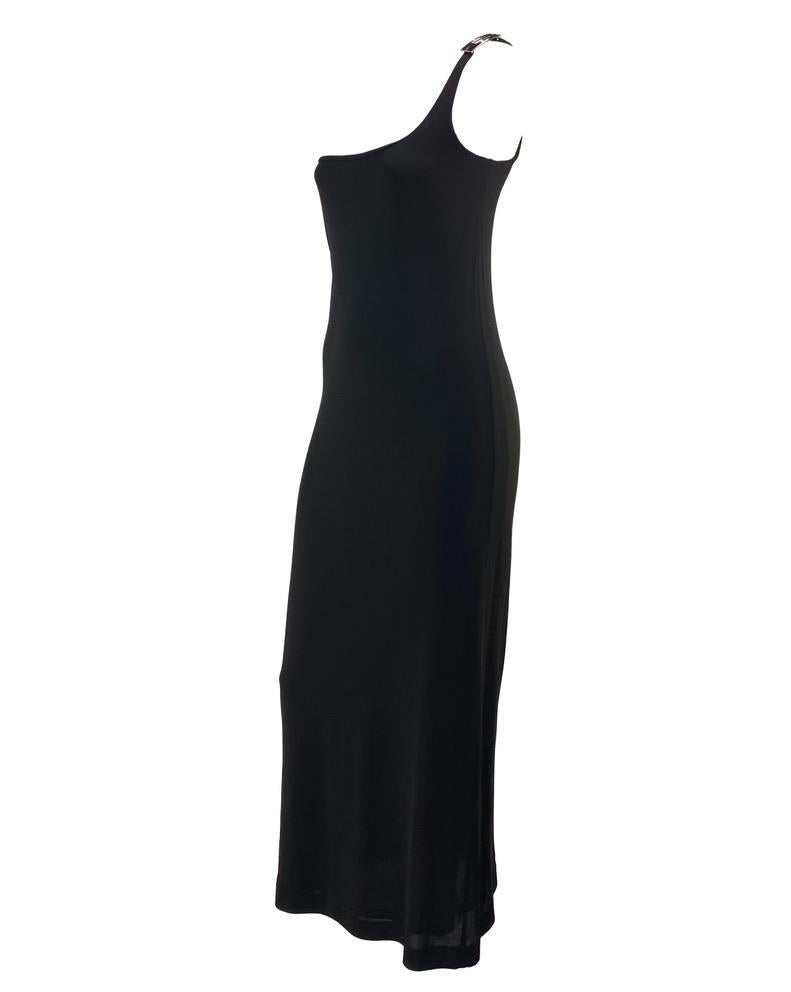 Noir S/S 1998 Tom Ford Gucci by Tom Ford Rhinestone G Buckle Strap Shoulder Black Gown en vente