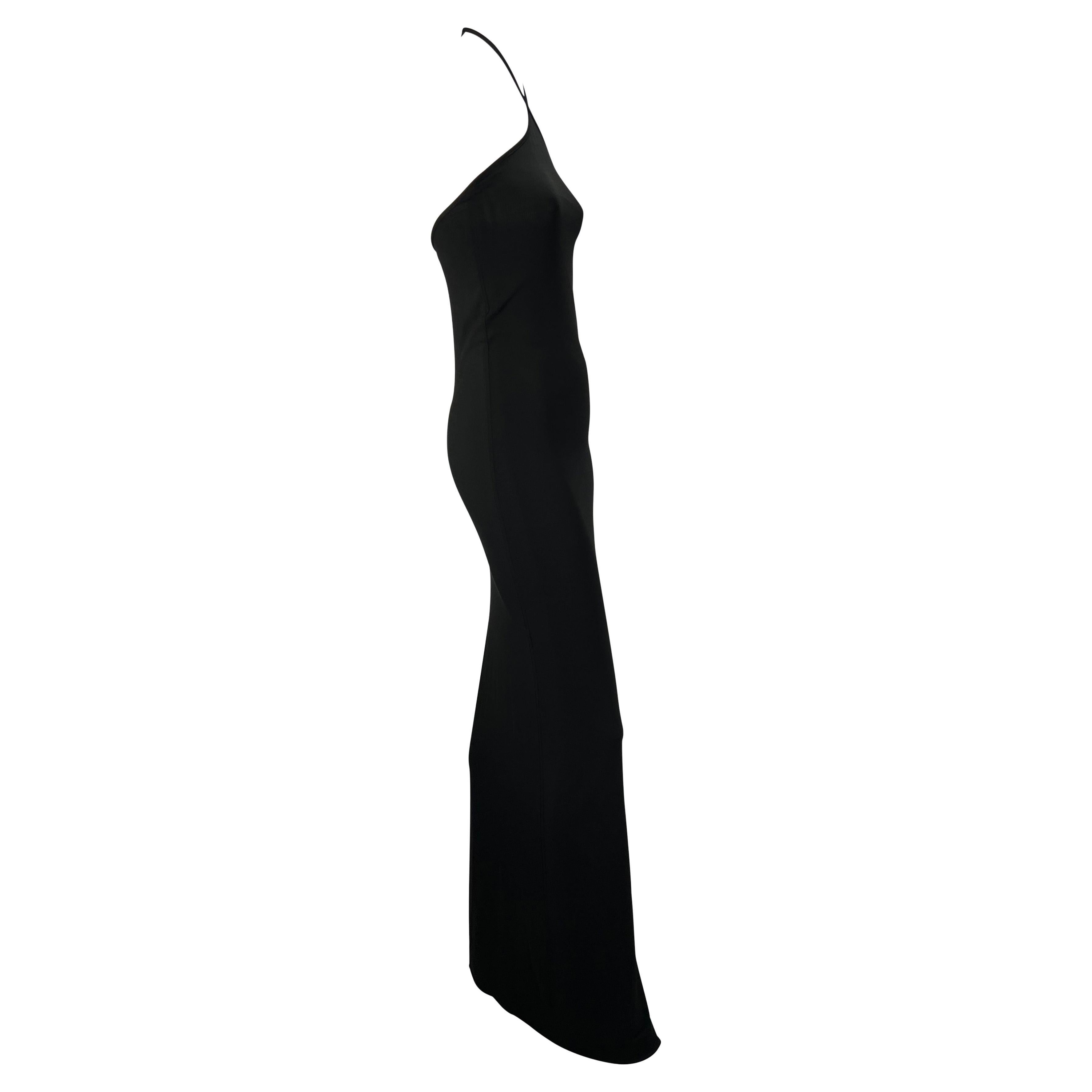 S/S 1998 Gucci by Tom Ford Rhinestone G Logo Black Stretch Halter Gown ...