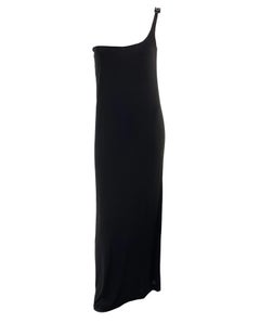 S/S 1998 Gucci by Tom Ford Rhinestone G Strap Shoulder Buckle Black Gown