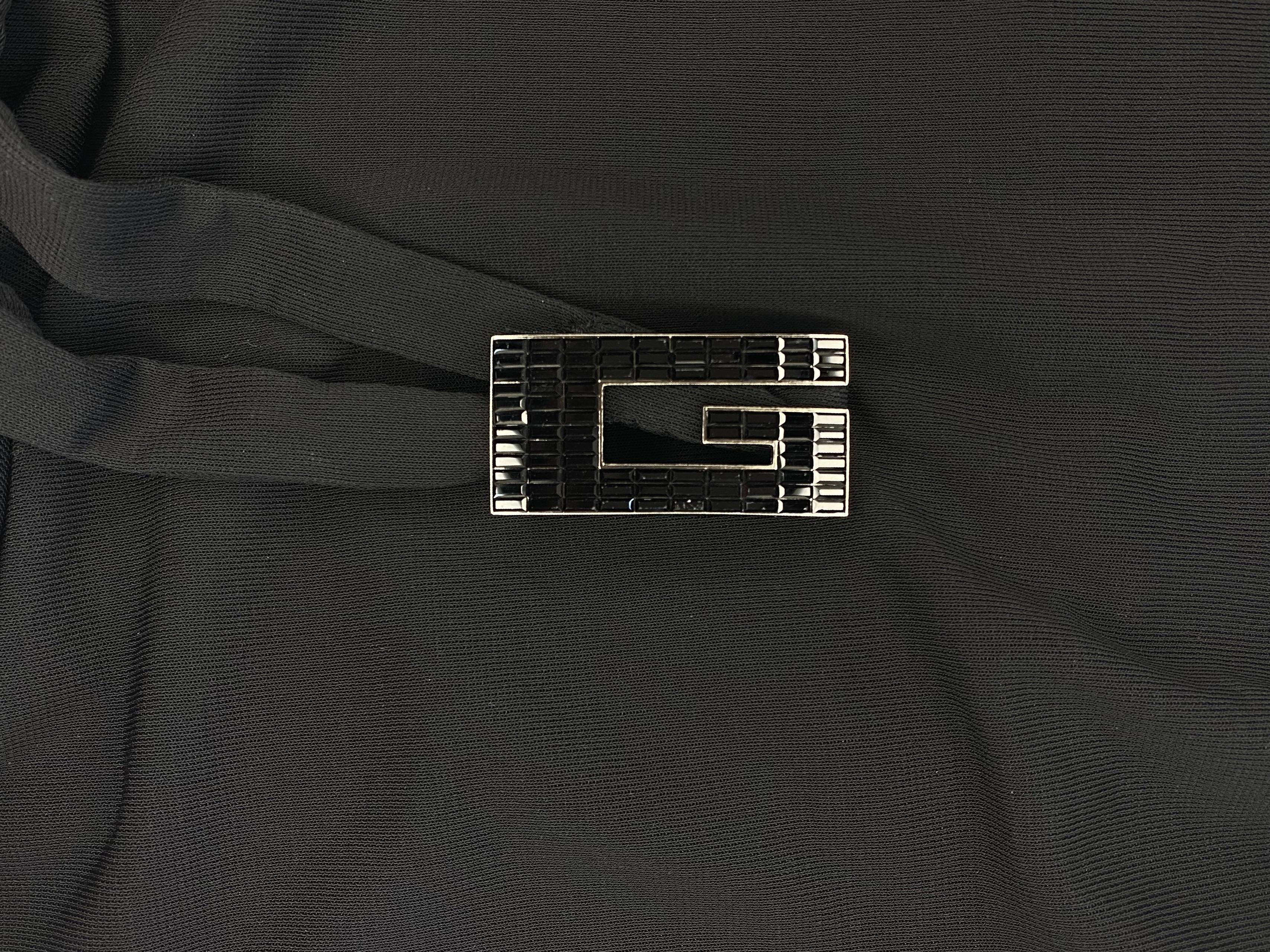 S/S 1998 Gucci by Tom Ford Vestido negro con hebilla de hombro y correa G de strass en venta 1