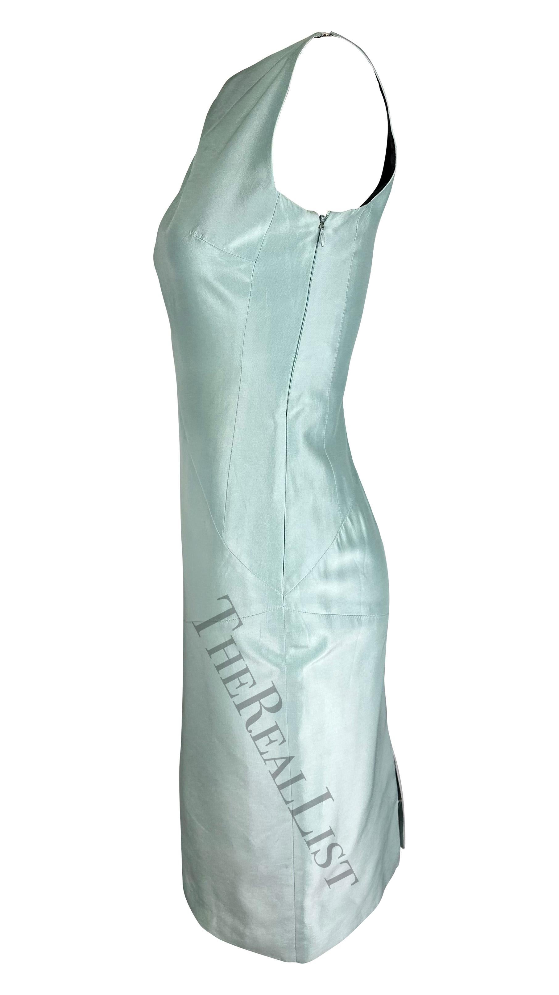 S/S 1998 Gucci by Tom Ford Runway Ad Light Blue Silk Pencil Dress For Sale 2