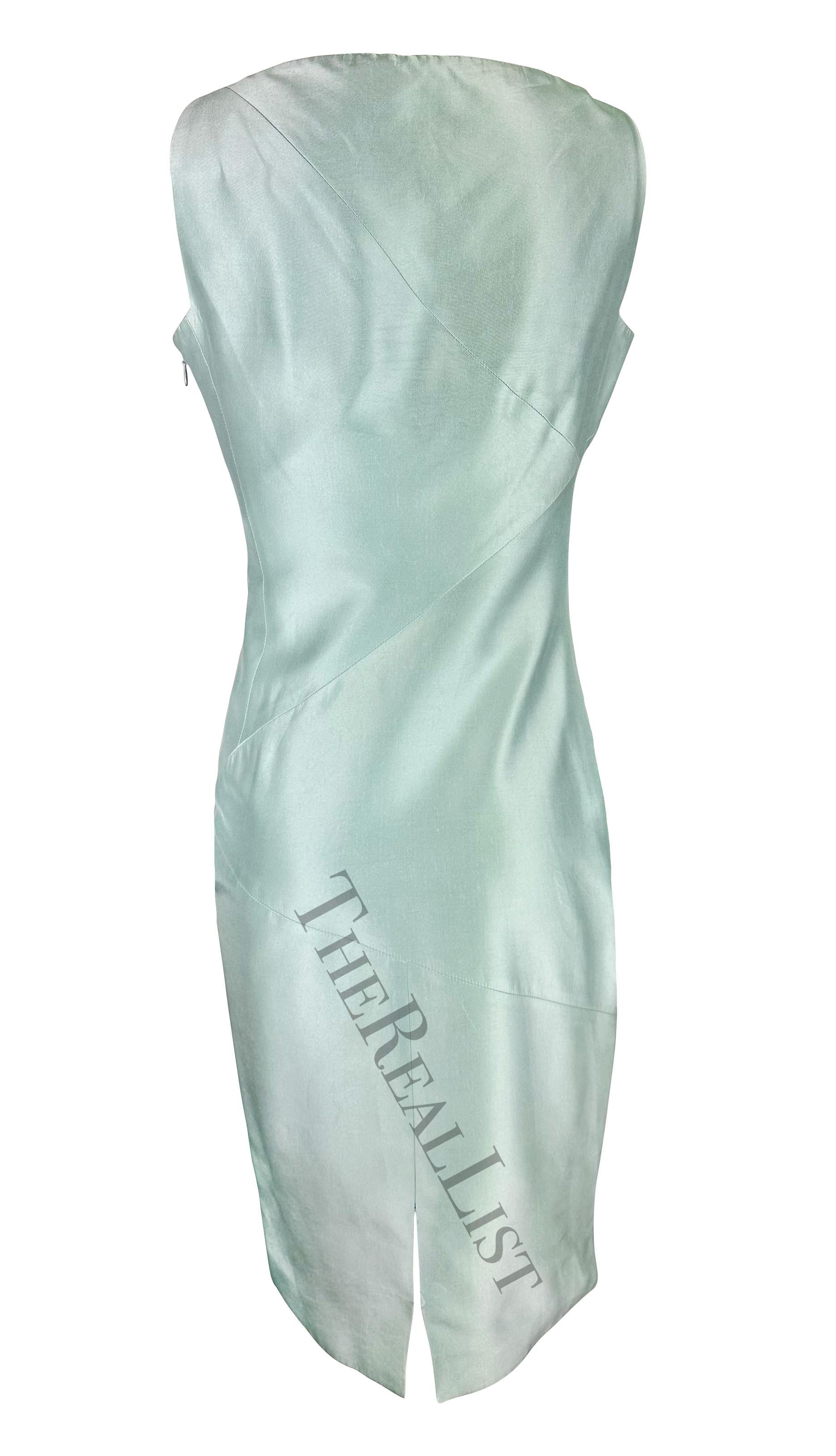 S/S 1998 Gucci by Tom Ford Runway Ad Light Blue Silk Pencil Dress For Sale 3