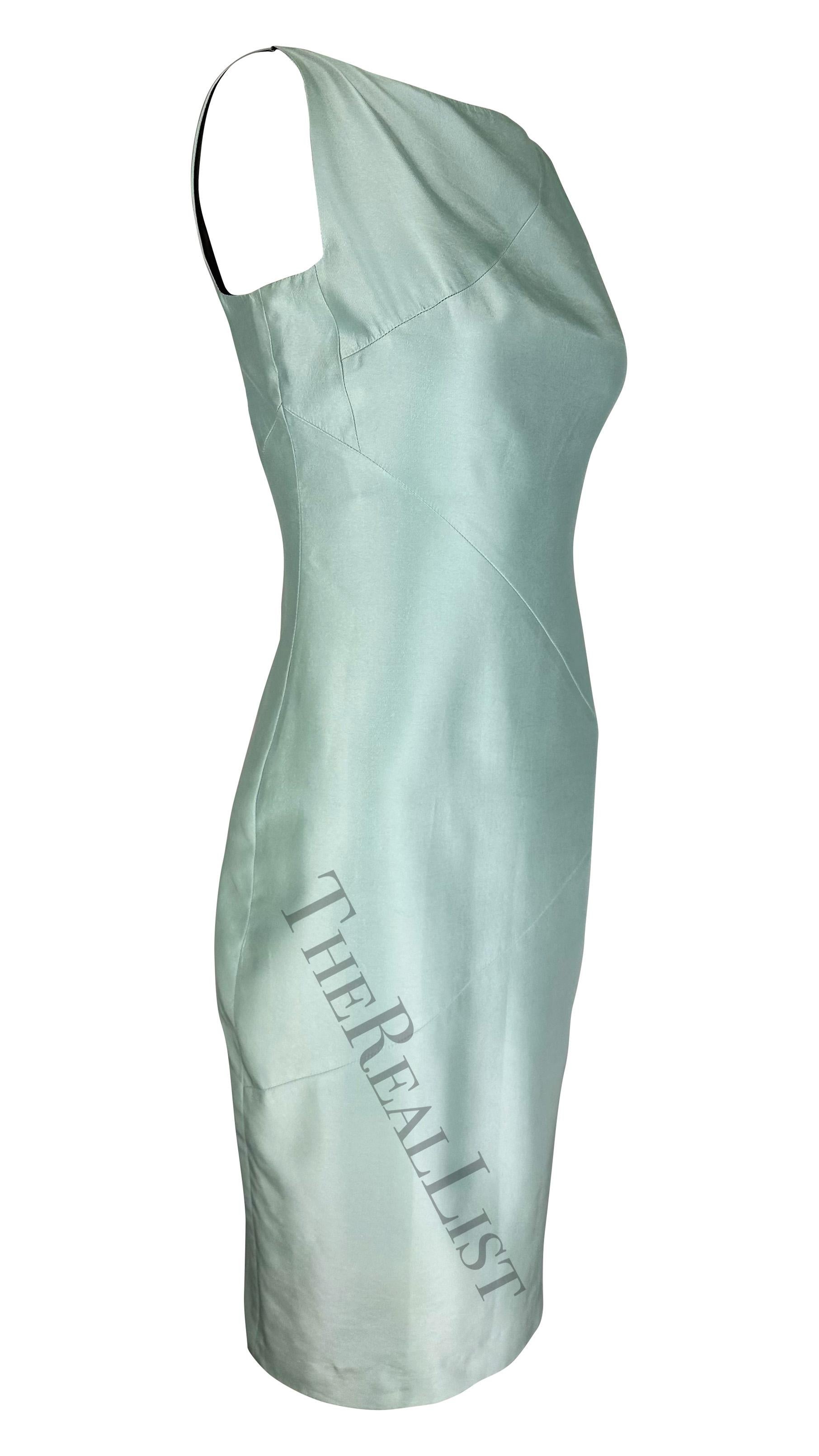 S/S 1998 Gucci by Tom Ford Runway Ad Light Blue Silk Pencil Dress For Sale 4