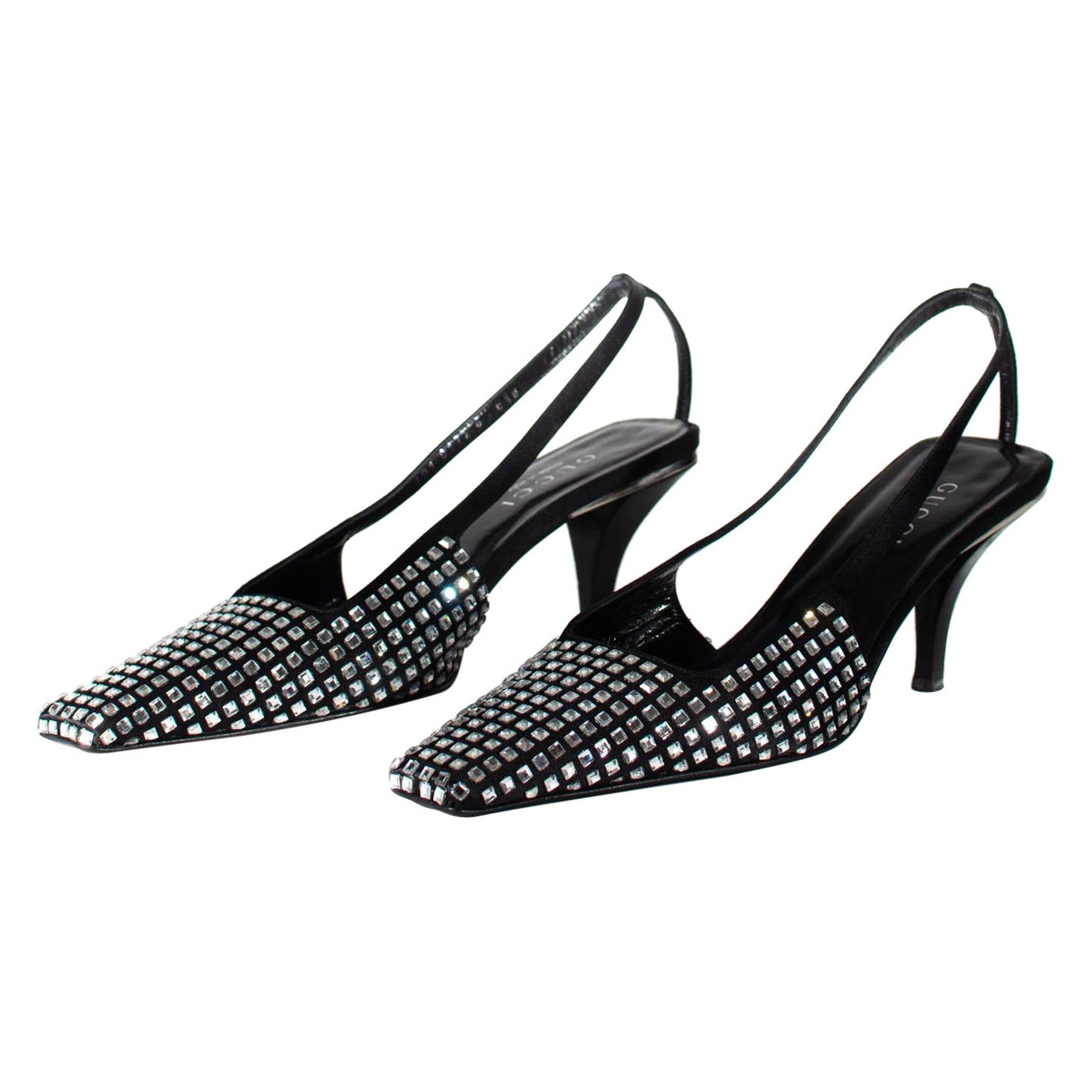 F/S 1998 Gucci by Tom Ford Laufsteg Ad Quadratische Strass G Logo Kitten Heels 8 1/2
