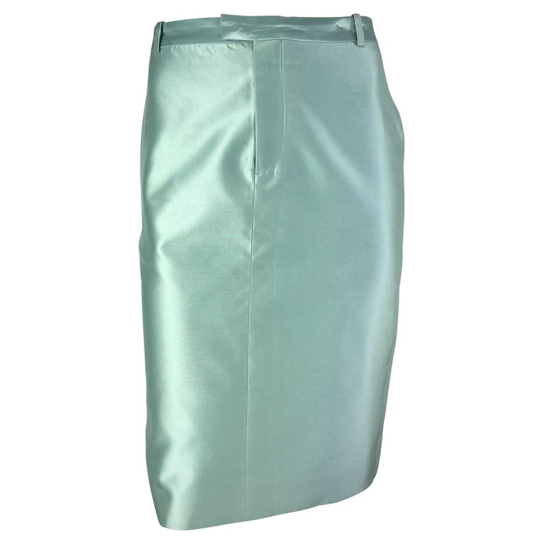 S/S 1998 Gucci by Tom Ford Runway Baby Blue Silk Satin Pencil Skirt For ...