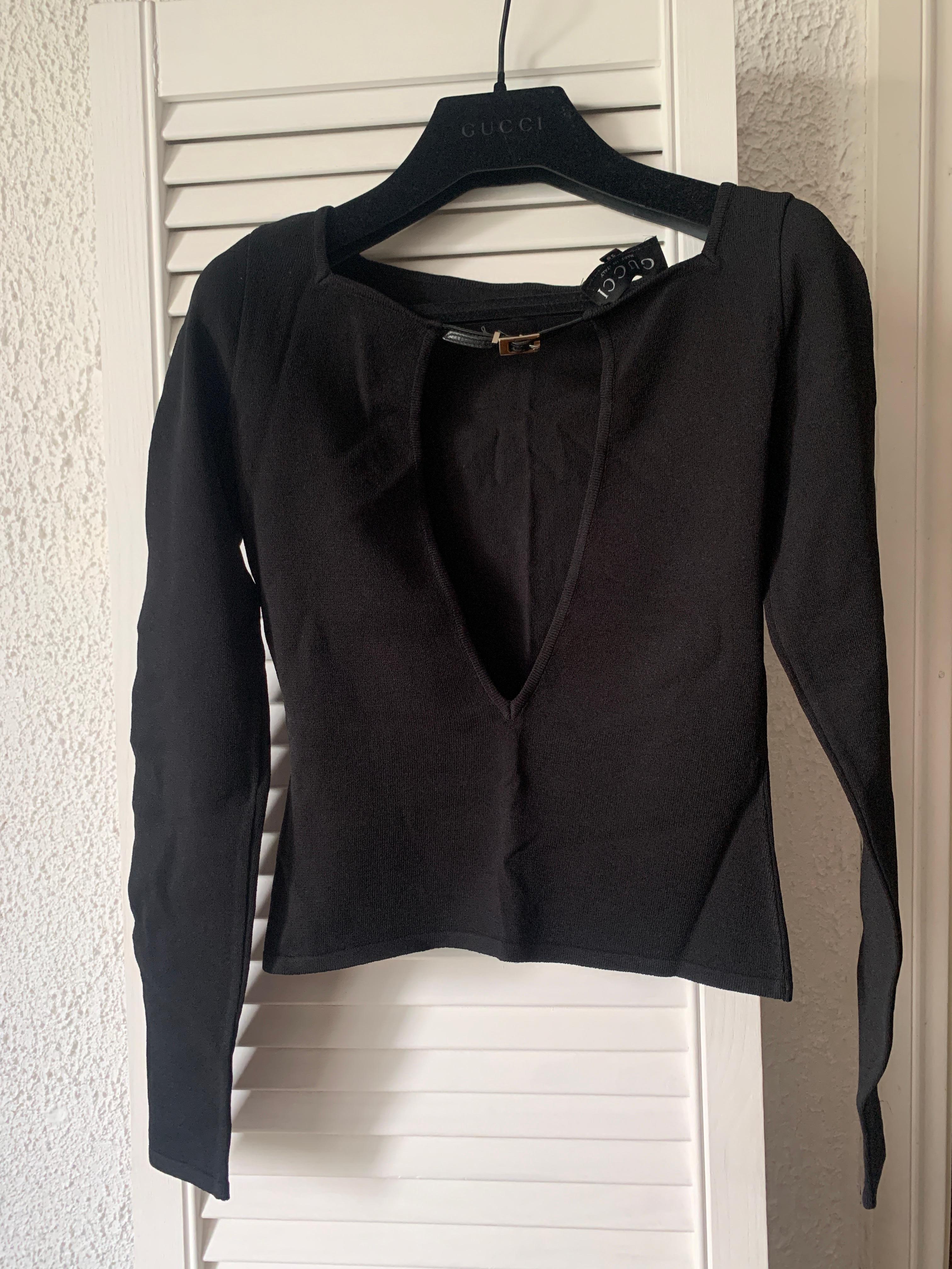 S/S 1998 Gucci by Tom Ford Runway G Logo Buckle Stretch Knit Top Años 90 en venta 7