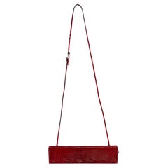 Vintage S/S 1998 Gucci by Tom Ford Runway Genuine Alligator Red G Buckle Strap Clutch