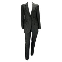 Used S/S 1998 Gucci by Tom Ford Runway GG Monogram Satin Black Pantsuit