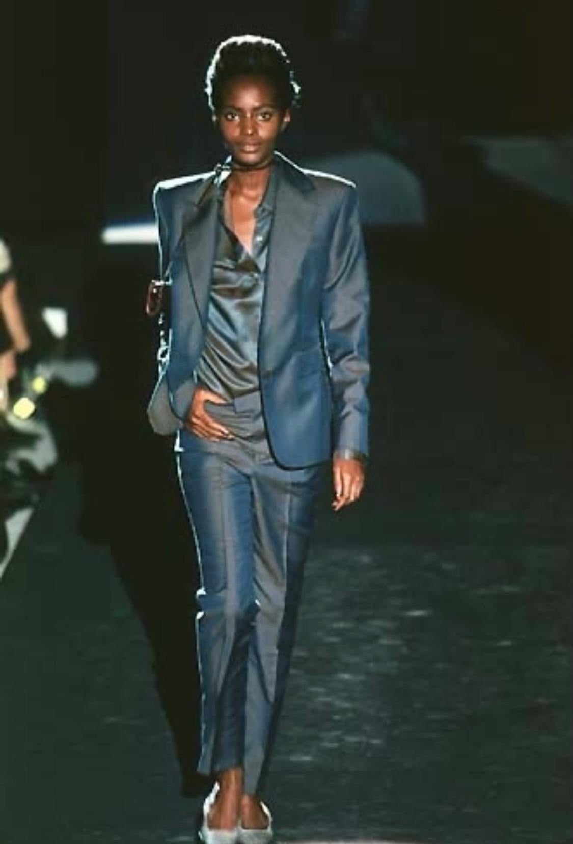 Black S/S 1998 Gucci by Tom Ford Runway Iridescent Satin Grey Rust Button Up Pant Set For Sale