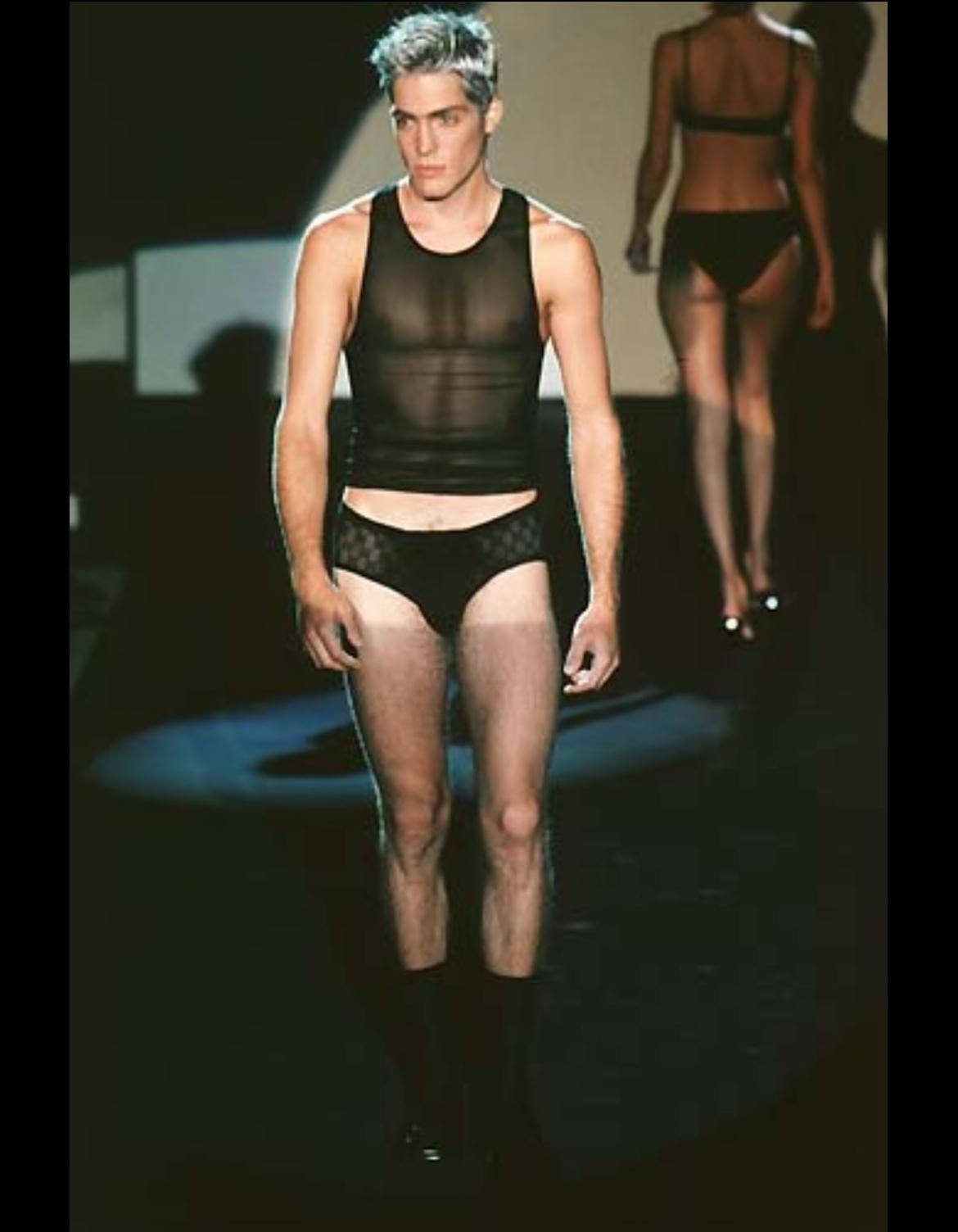 Women's or Men's S/S 1998 Gucci by Tom Ford Runway Sheer Black Mesh Bodycon Tank Top For Sale