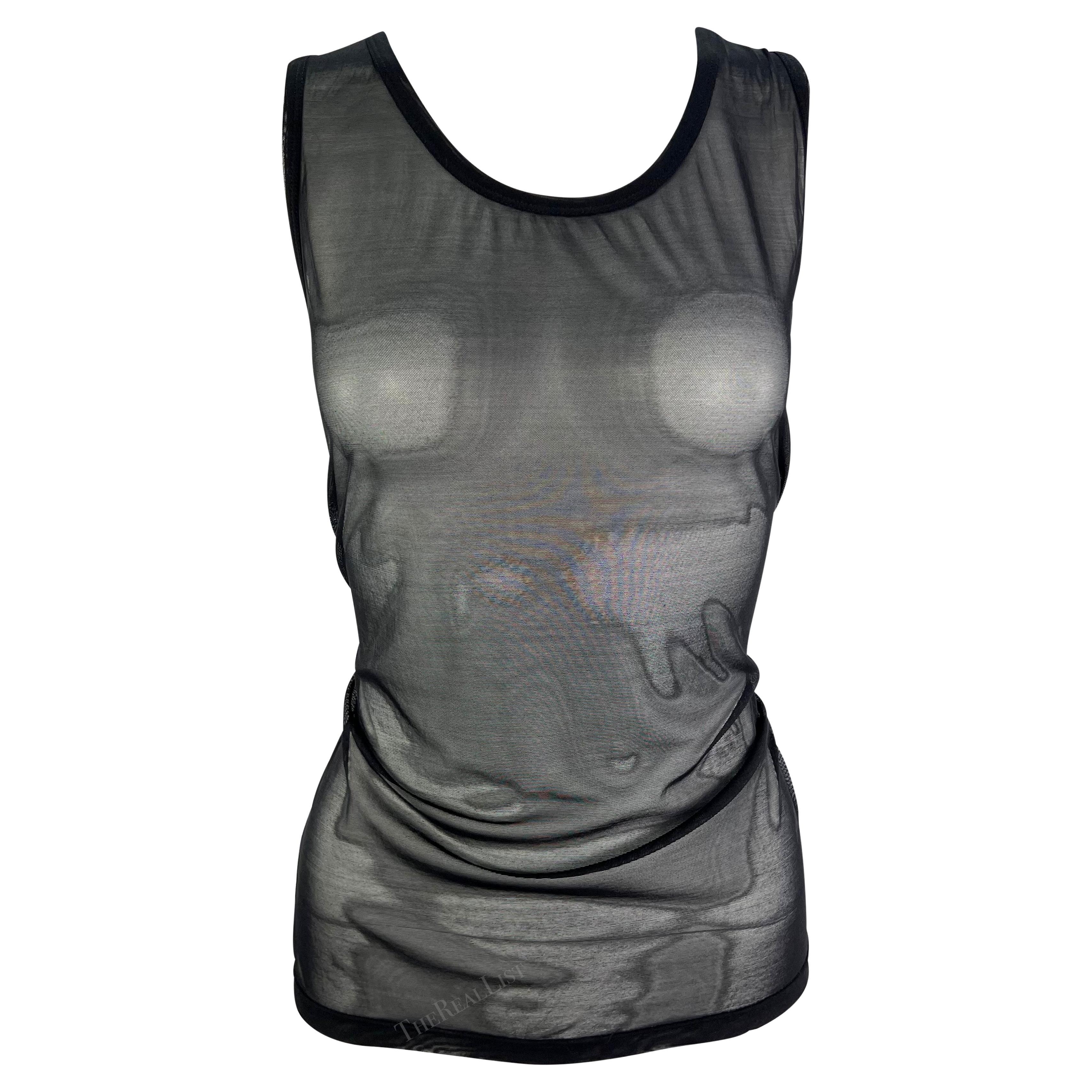 S/S 1998 Gucci by Tom Ford Runway Sheer Black Mesh Bodycon Tank Top For Sale