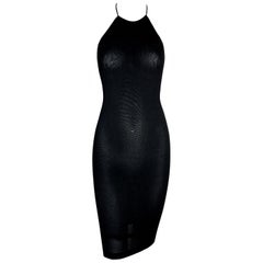 S/S 1998 Gucci by Tom Ford Runway Sheer Black Mesh Halter Wiggle Dress