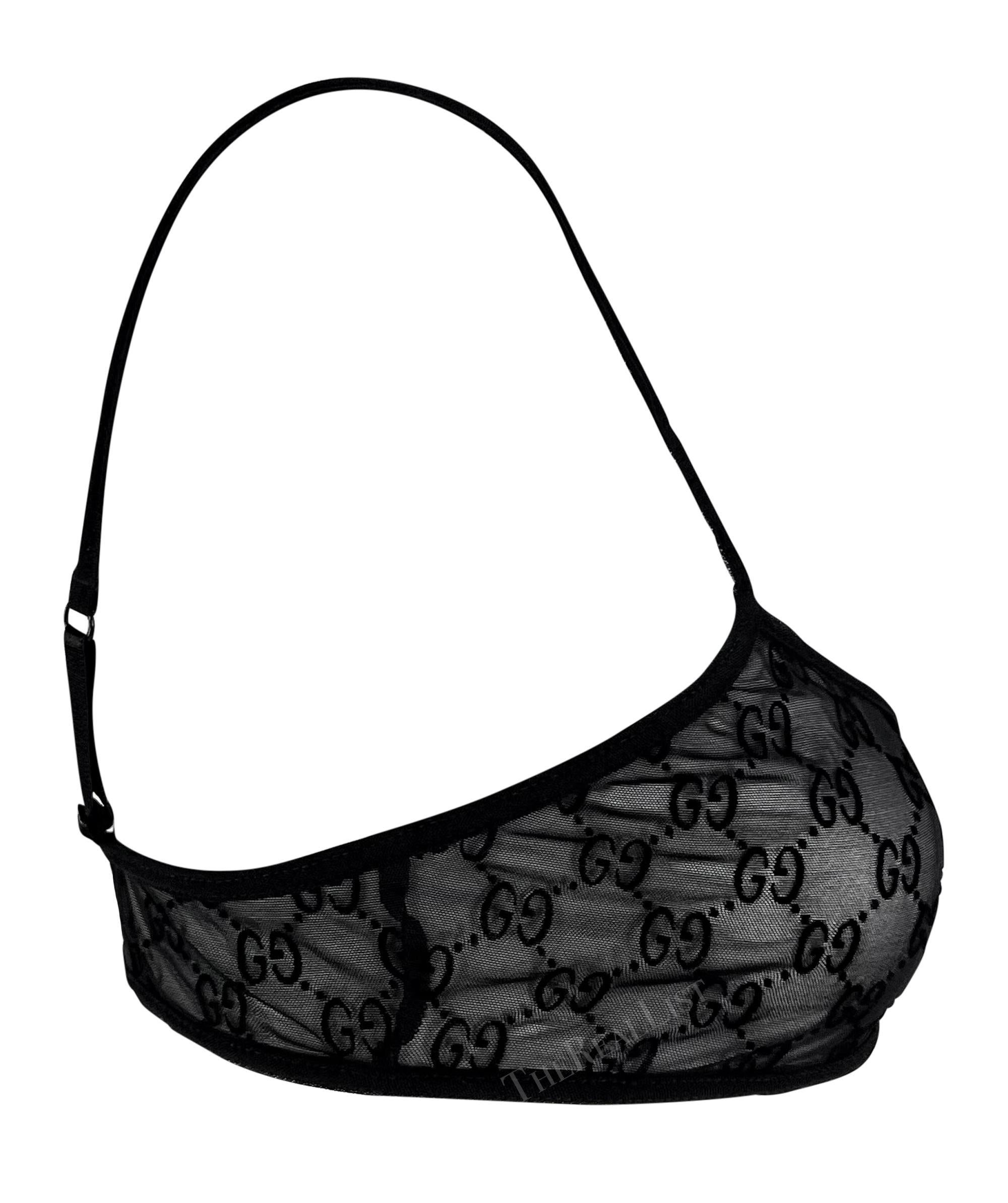 S/S 1998 Gucci by Tom Ford Runway Sheer Black Mesh Velvet GG Crop Top Bralette 6