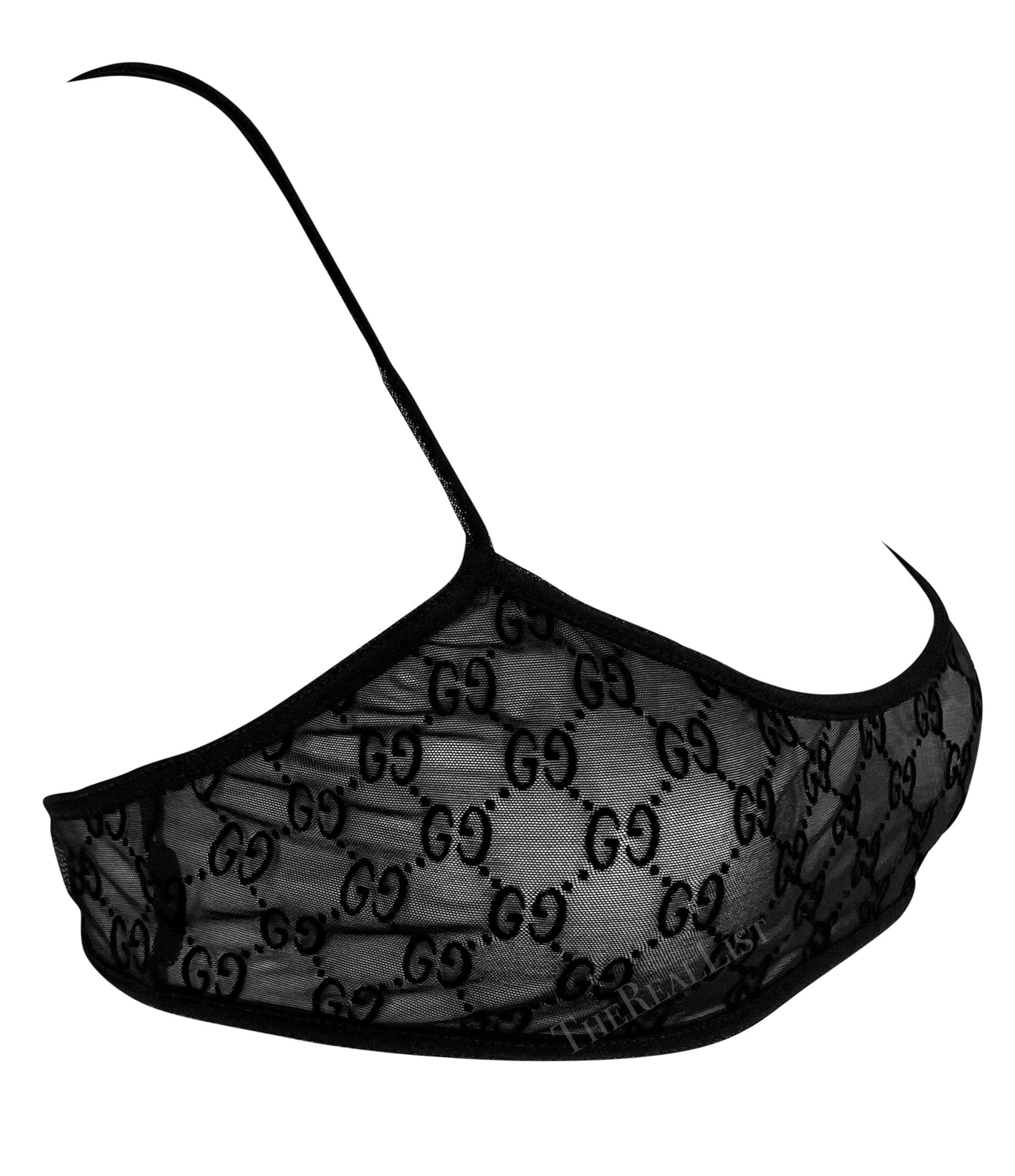 S/S 1998 Gucci by Tom Ford Runway Sheer Black Mesh Velvet GG Crop Top Bralette 7