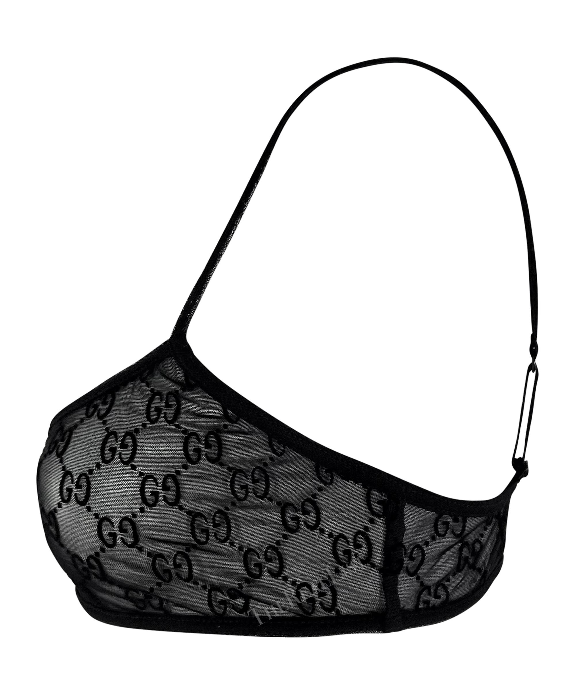 S/S 1998 Gucci by Tom Ford Runway Sheer Black Mesh Velvet GG Crop Top Bralette 3
